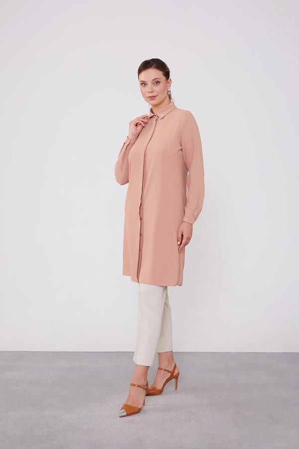 LevidorLevidor Somon Yakası Taşlı Uzun Gömlek