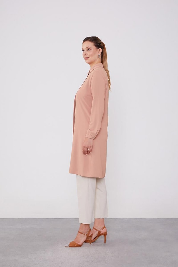 LevidorLevidor Somon Yakası Taşlı Uzun Gömlek