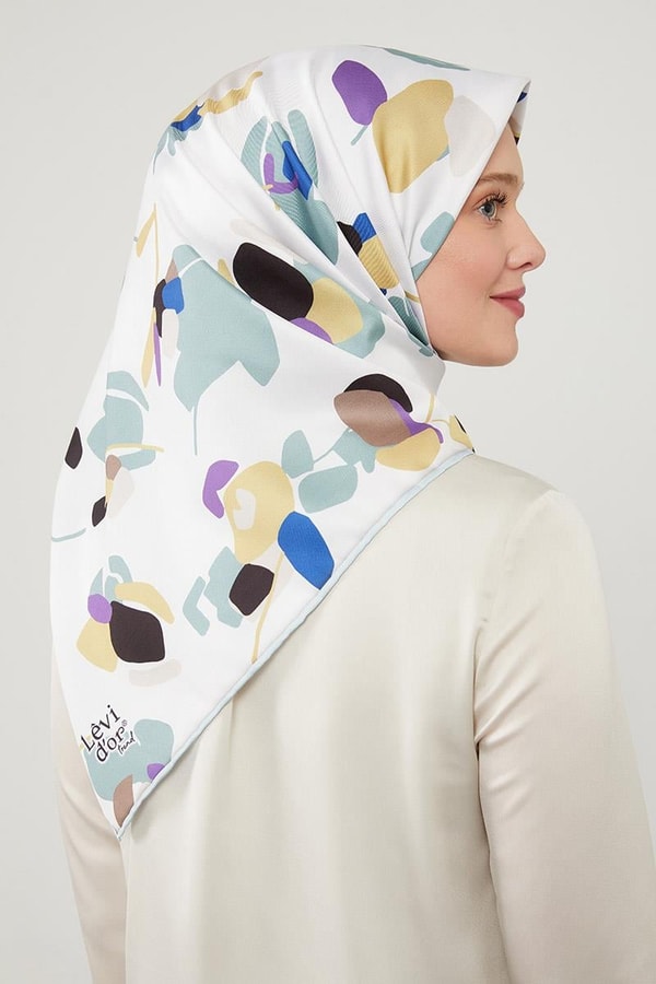 LevidorLevidor Su Yeşili Asimetrik Deseni Twill Eşarp