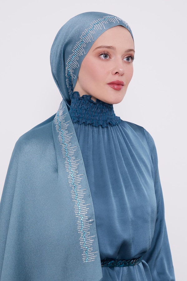 LevidorLevidor Su Yeşili Çubuk Şeritli Diamond Şal