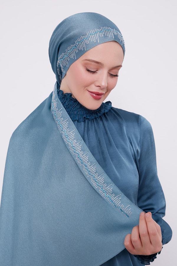 LevidorLevidor Su Yeşili Çubuk Şeritli Diamond Şal