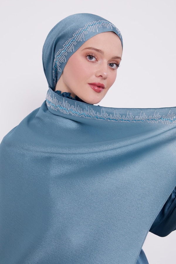 LevidorLevidor Su Yeşili Çubuk Şeritli Diamond Şal