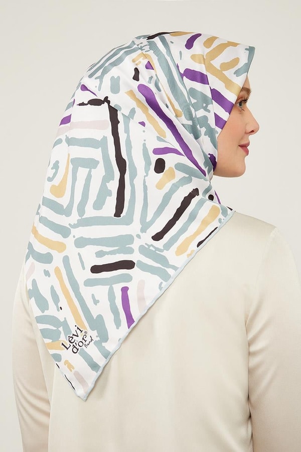 LevidorLevidor Su Yeşili Fırça Desen Twill Eşarp