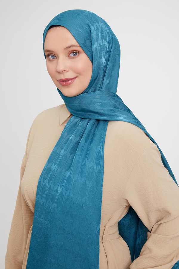 LevidorLevidor Su Yeşili Geometrik Desen Jakarlı Janjan Şal