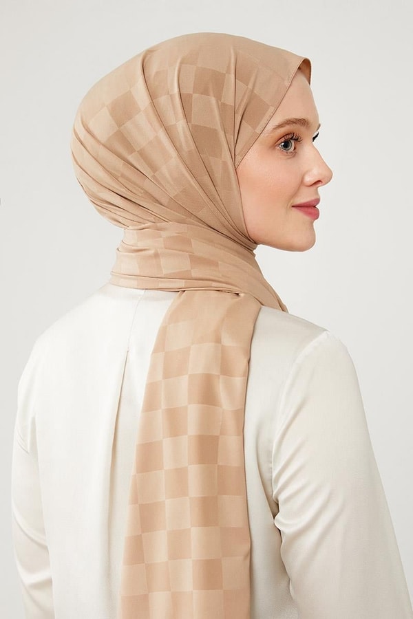 LevidorLevidor Sütlü Kahve Dama Desen Jakarlı Elegance Şal