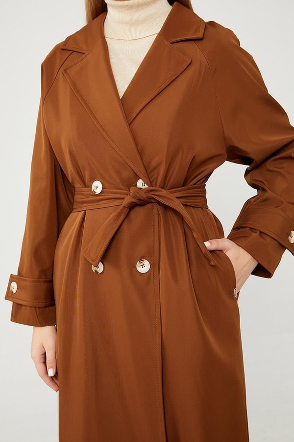 LevidorLevidor Taba Midi Boy Kuşaklı Trençkot