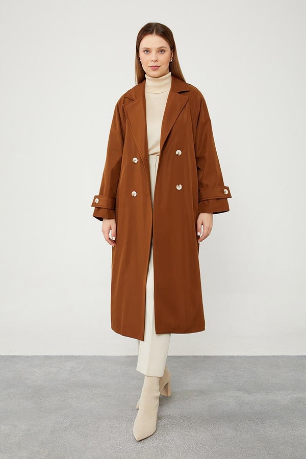 LevidorLevidor Taba Midi Boy Kuşaklı Trençkot