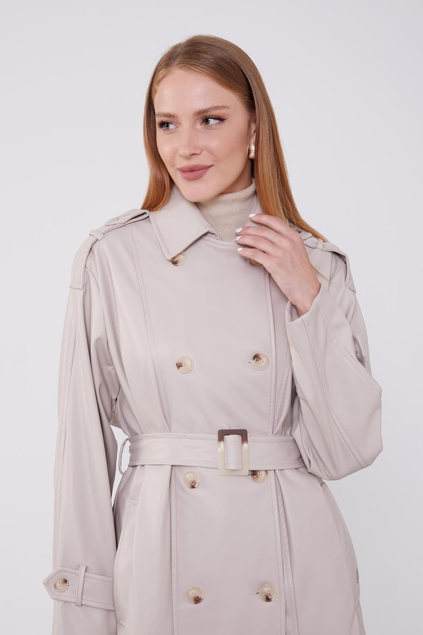 LevidorLevidor Taş Apoletli Suni Deri Trençkot