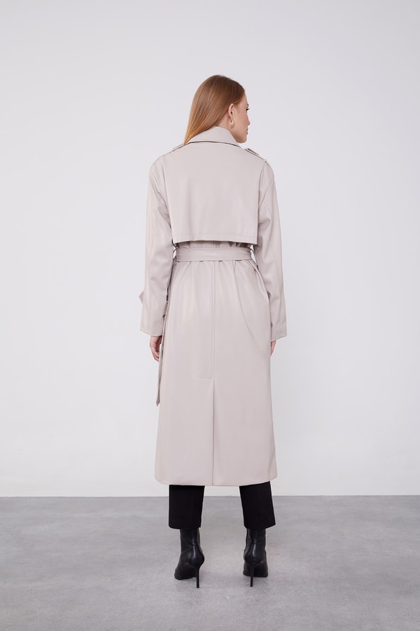 LevidorLevidor Taş Apoletli Suni Deri Trençkot