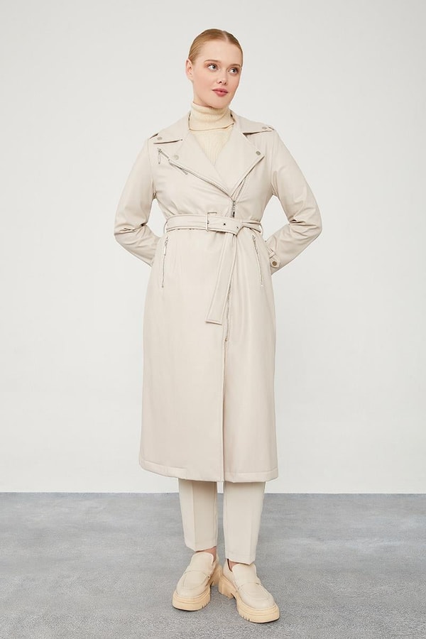 LevidorLevidor Taş Astarsız Zımba Detaylı Deri Trençkot