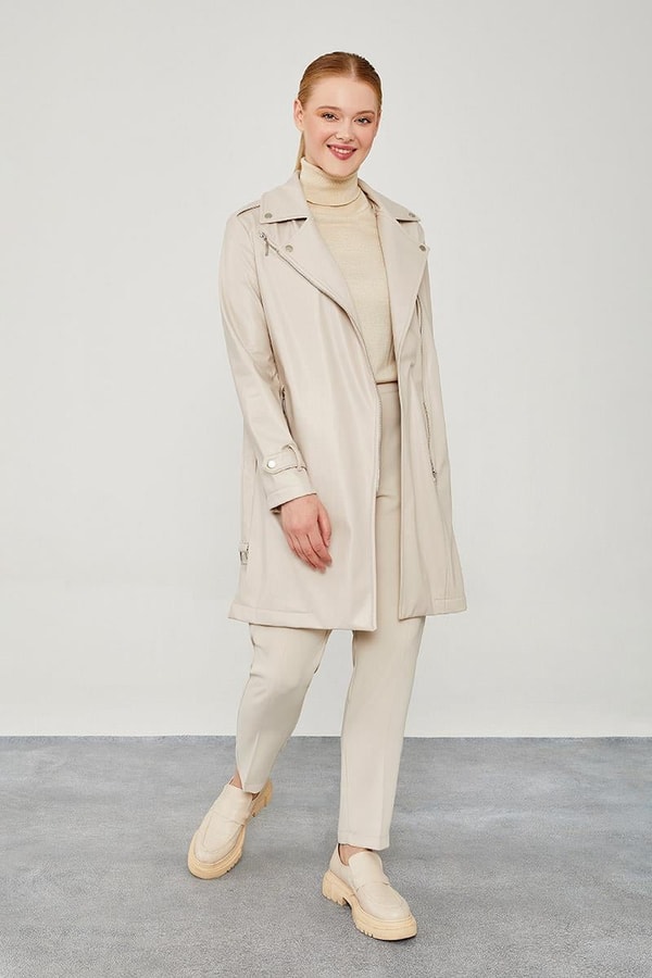 LevidorLevidor Taş Kemerli Uzun Deri Ceket