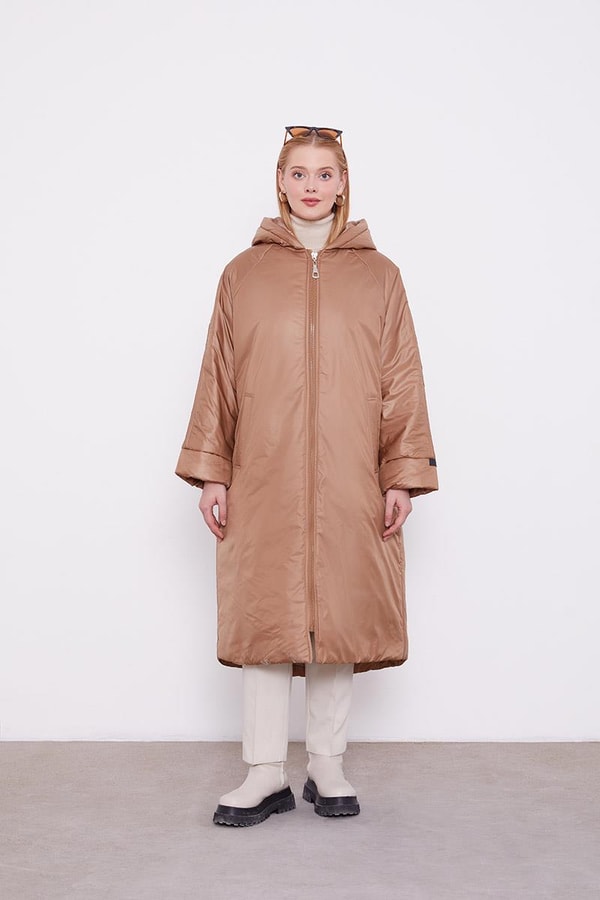 LevidorLevidor Taş Kolları Ribana Detaylı Uzun Mont