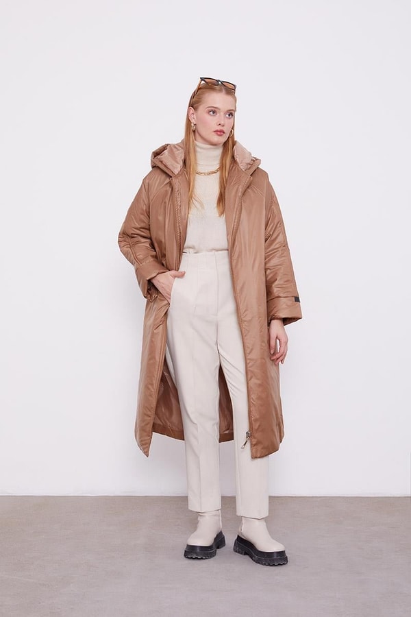 LevidorLevidor Taş Kolları Ribana Detaylı Uzun Mont