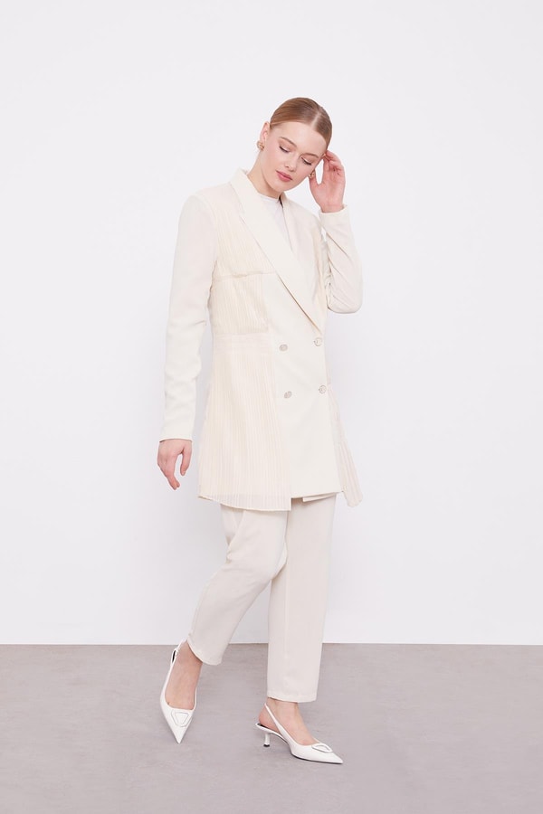 LevidorLevidor Taş Plise Şifonlu Ceket Takım