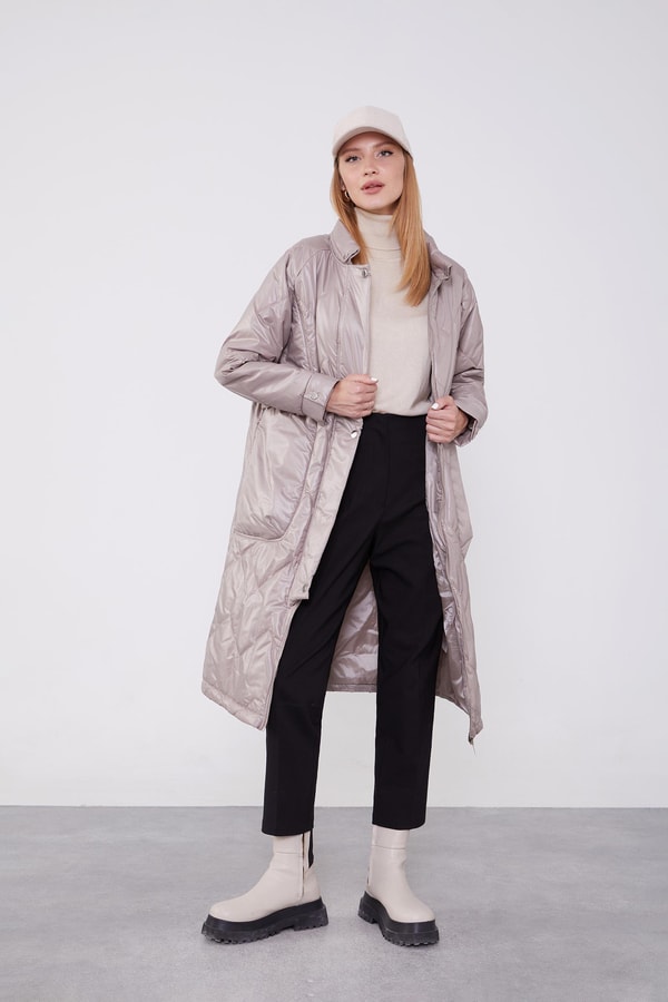 LevidorLevidor Taş Yüksek Cep Kapitone Şişme Mont