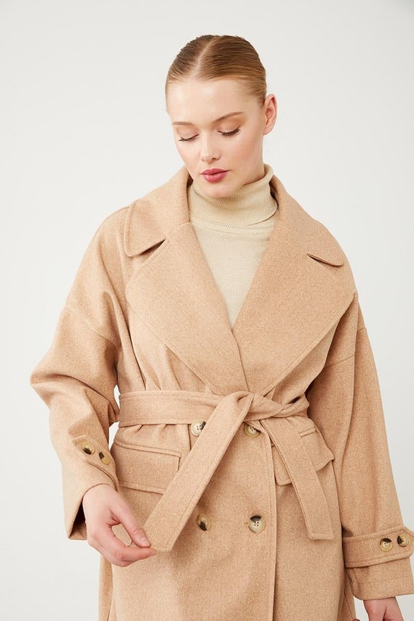 LevidorLevidor Toprak Kruvaze Yaka Kaşe Kaban