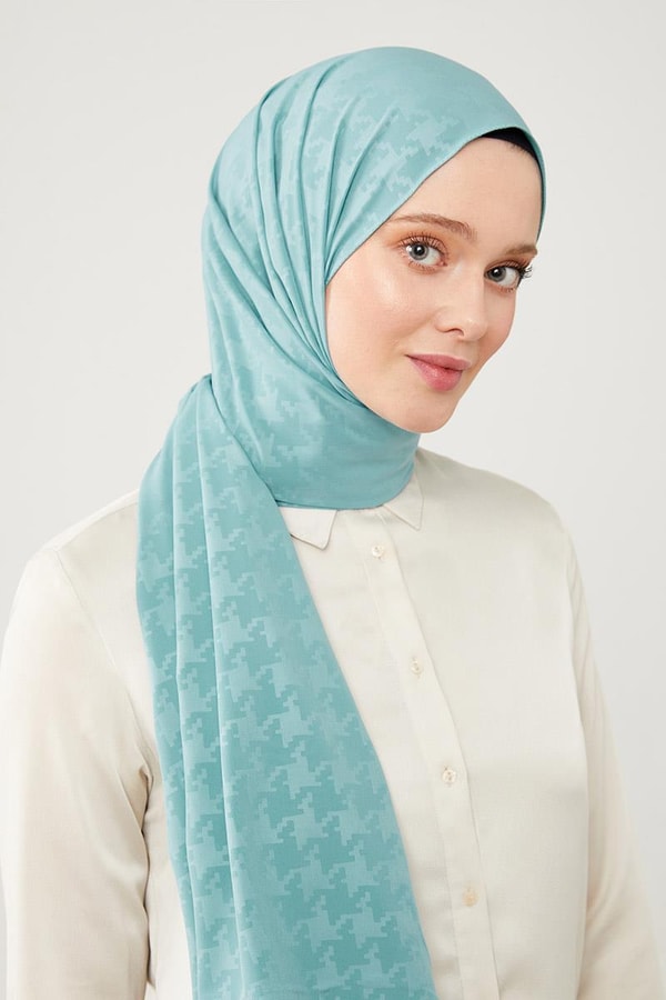 LevidorLevidor Turkuaz Jakarlı Puzzle Desen Elegance Şal