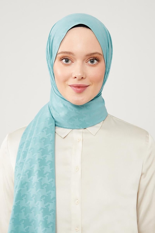 LevidorLevidor Turkuaz Jakarlı Puzzle Desen Elegance Şal