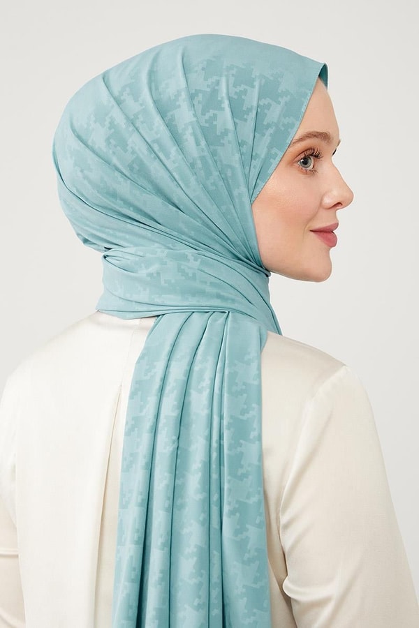LevidorLevidor Turkuaz Jakarlı Puzzle Desen Elegance Şal