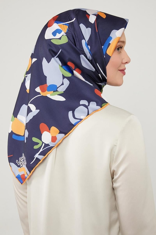 LevidorLevidor Turuncu Asimetrik Deseni Twill Eşarp