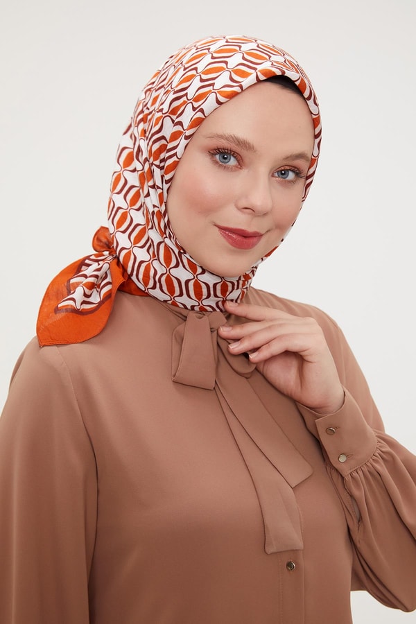 LevidorLevidor Turuncu Elips Desen Modal İpek Eşarp