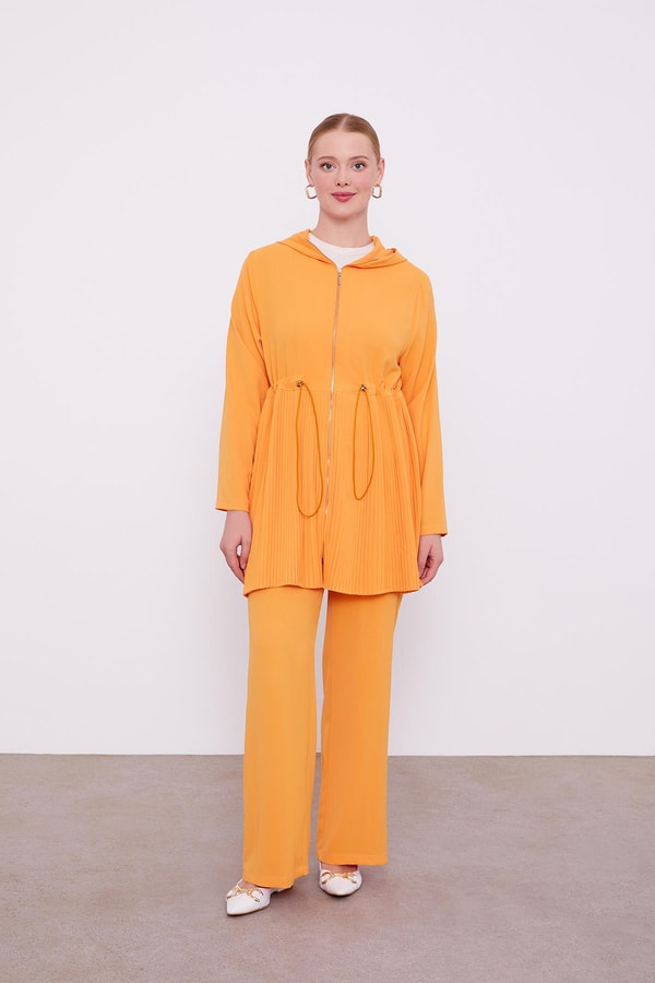 LevidorLevidor Turuncu Kapusonlu Beli İp Büzgülü İkili Takım