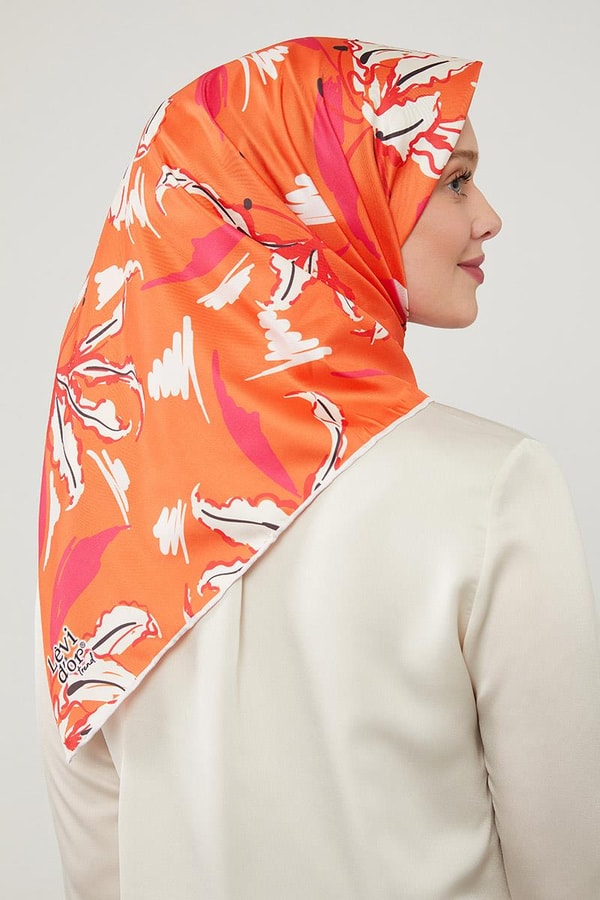 LevidorLevidor Turuncu Yaprak Desen Twill Eşarp