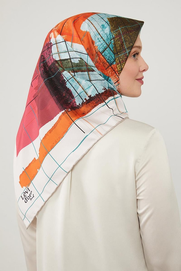 LevidorLevidor Vizon Geometrik Çizgili Twill Eşarp