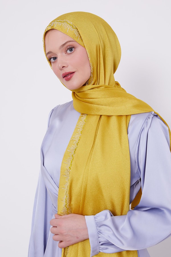 LevidorLevidor Yağ Yeşili Çubuk Şeritli Diamond Şal