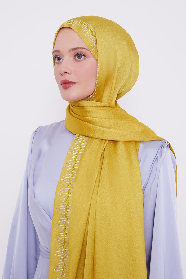 LevidorLevidor Yağ Yeşili Çubuk Şeritli Diamond Şal