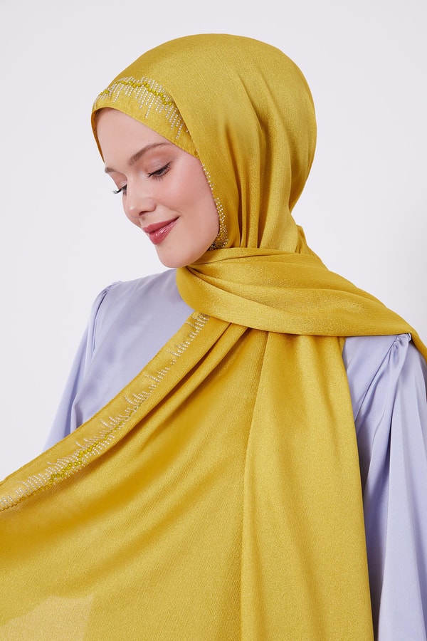 LevidorLevidor Yağ Yeşili Çubuk Şeritli Diamond Şal