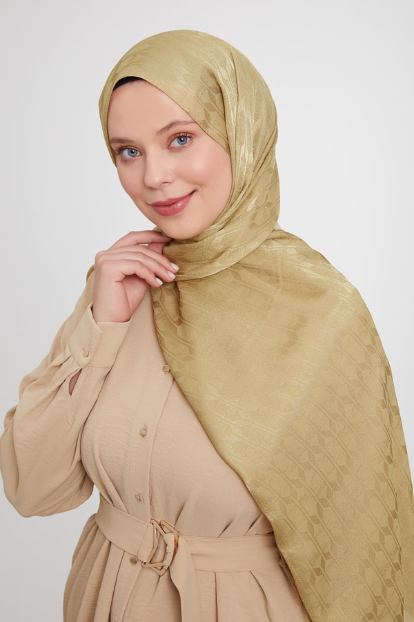 LevidorLevidor Yağ Yeşili Geometrik Desen Jakarlı Janjan Şal