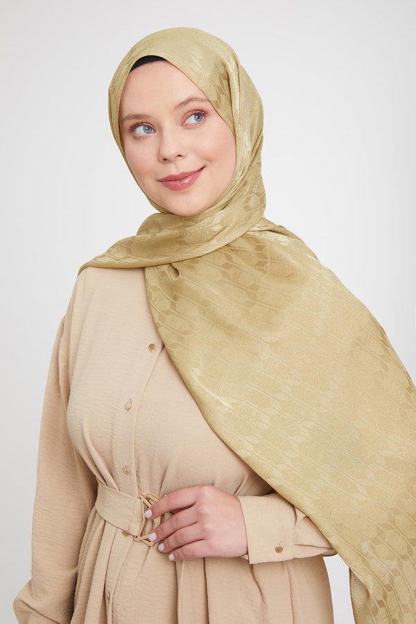 LevidorLevidor Yağ Yeşili Geometrik Desen Jakarlı Janjan Şal