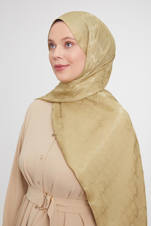 LevidorLevidor Yağ Yeşili Geometrik Desen Jakarlı Janjan Şal