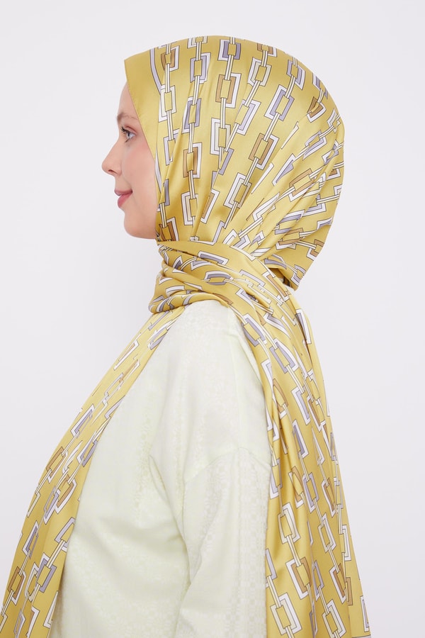 LevidorLevidor Yağ Yeşili Kare Zincir Desen Angel Şal