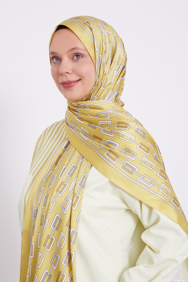 LevidorLevidor Yağ Yeşili Kare Zincir Desen Angel Şal