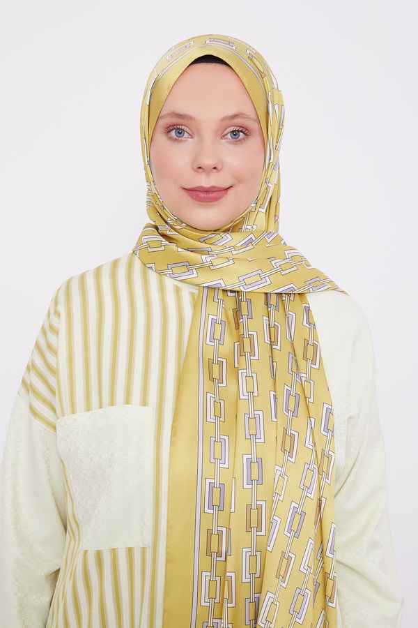 LevidorLevidor Yağ Yeşili Kare Zincir Desen Angel Şal