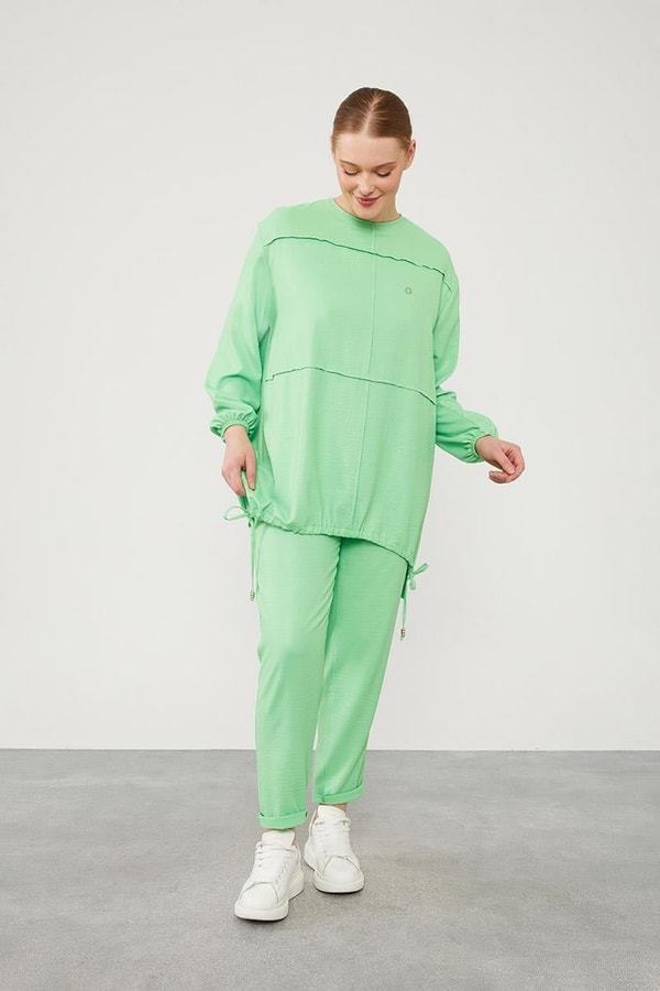 LevidorLevidor Yeşil Asimetrik Kesim Pantolonlu İkili Takım