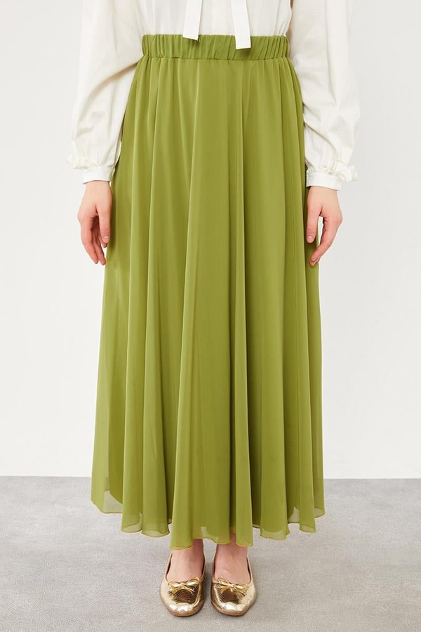 LevidorLevidor Yeşil Beli Lastikli Kloş Etek