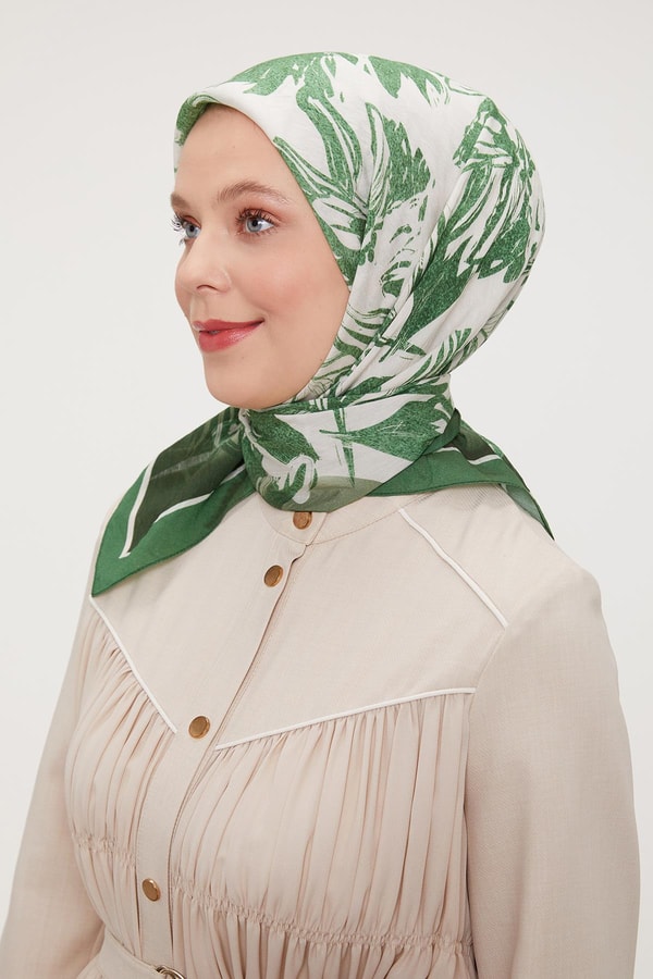 LevidorLevidor Yeşil Çiçek Soyut Desen Modal İpek Eşarp