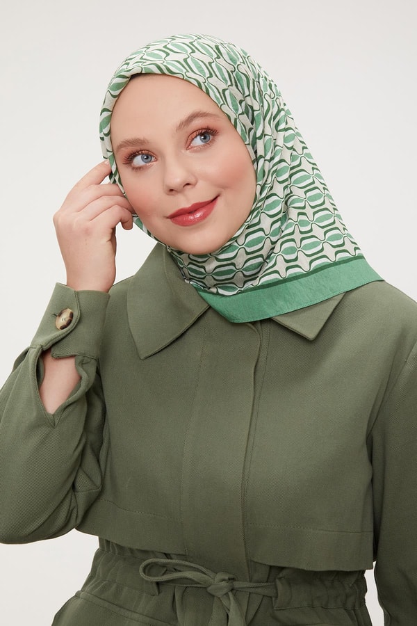 LevidorLevidor Yeşil Elips Desen Modal İpek Eşarp
