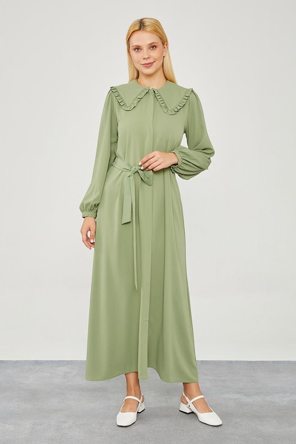 LevidorLevidor Yeşil Yakası Fırfır Detaylı Elbise