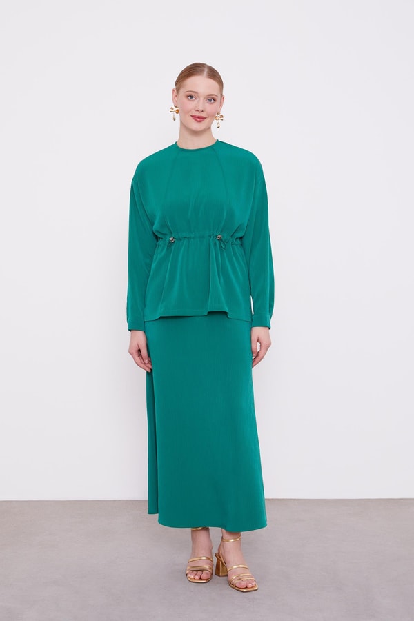 LevidorLevidor Zümrüt Beli Büzgülü Piliseli Etek Takım