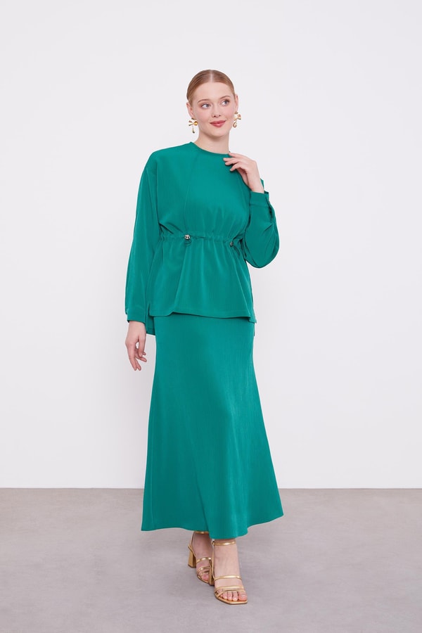 LevidorLevidor Zümrüt Beli Büzgülü Piliseli Etek Takım