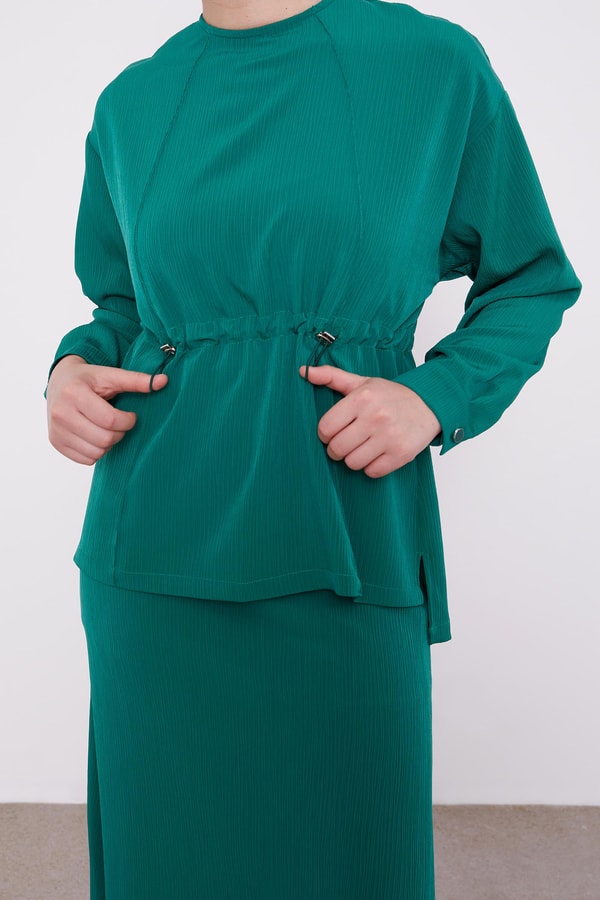 LevidorLevidor Zümrüt Beli Büzgülü Piliseli Etek Takım