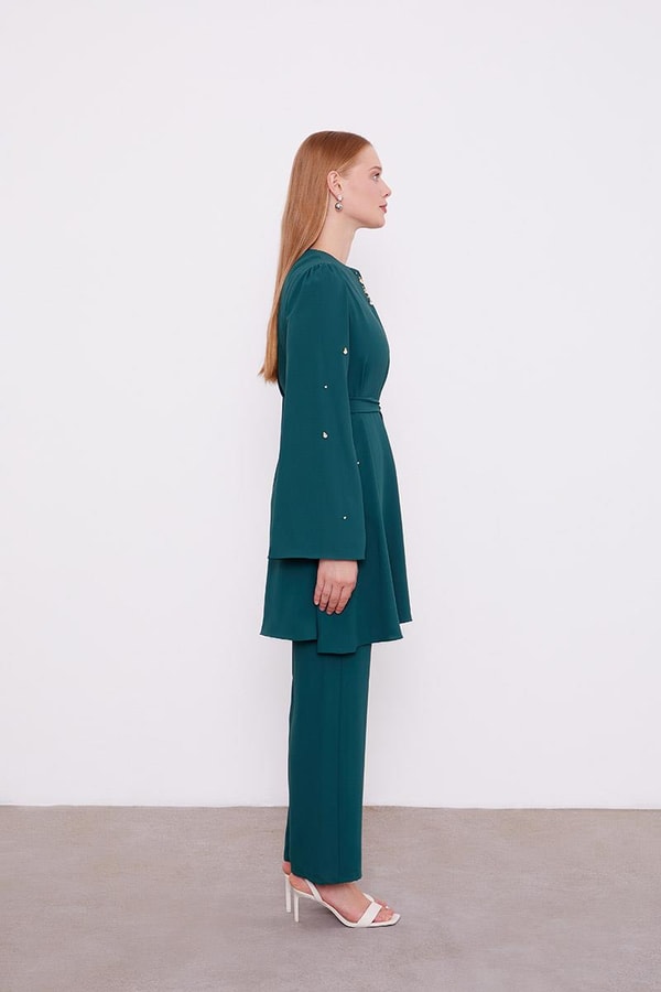 LevidorLevidor Zümrüt Bisiklet Yaka Taş Detaylı İkili Takım