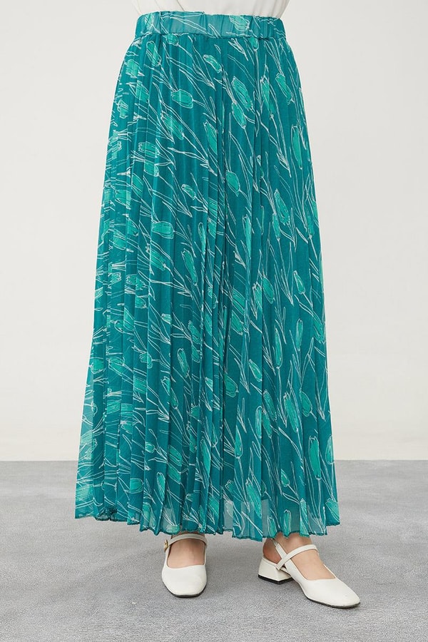 LevidorLevidor Zümrüt Çiçek Desen Şifon Etek