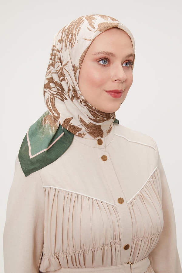 LevidorLevidor Zümrüt Çiçek Soyut Desen Modal İpek Eşarp