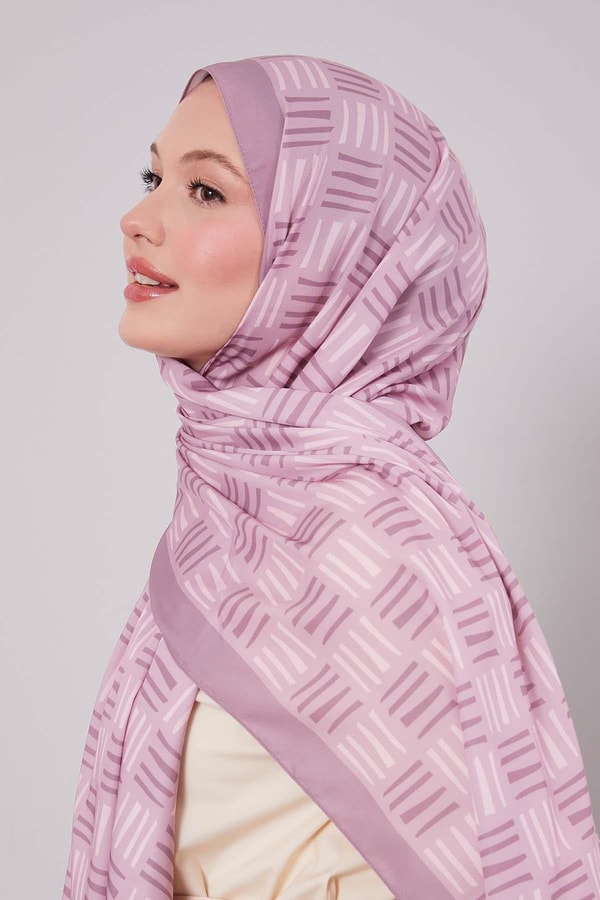 LevidorLeylak Kare Çizgi Desen Club Şal