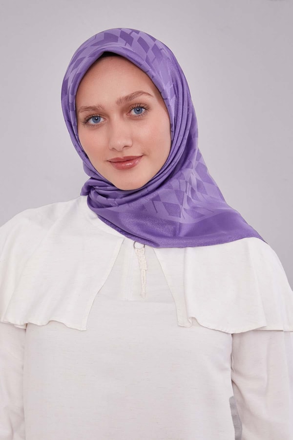 LevidorLila Baklava Desen Kristal Jakar Eşarp